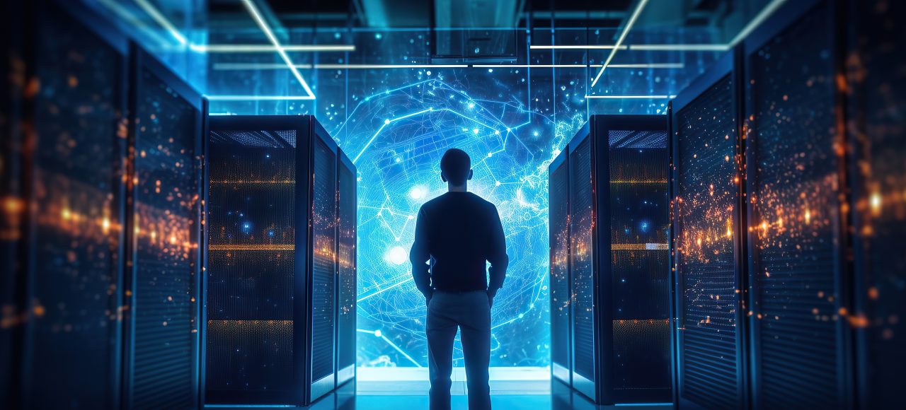 man standing in datacentre