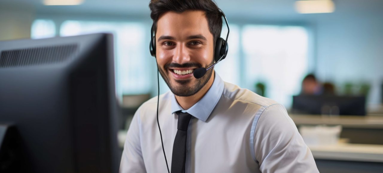 man in office with headset on