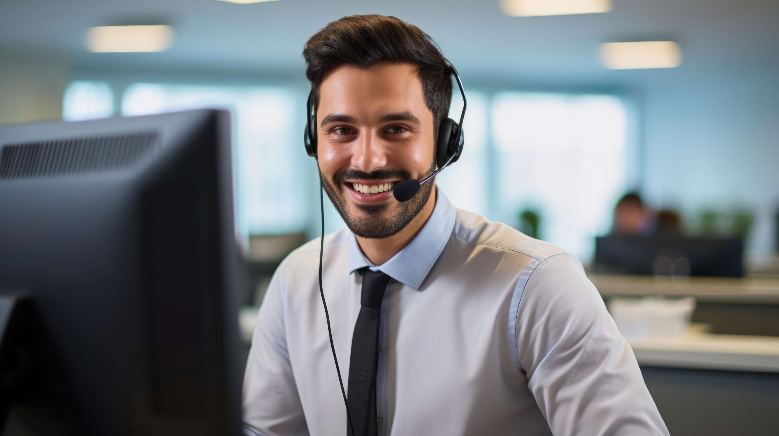 man in office with headset on