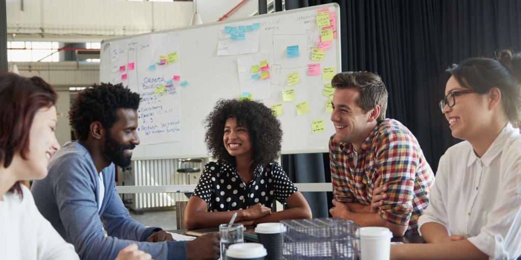A team collaborating around a table